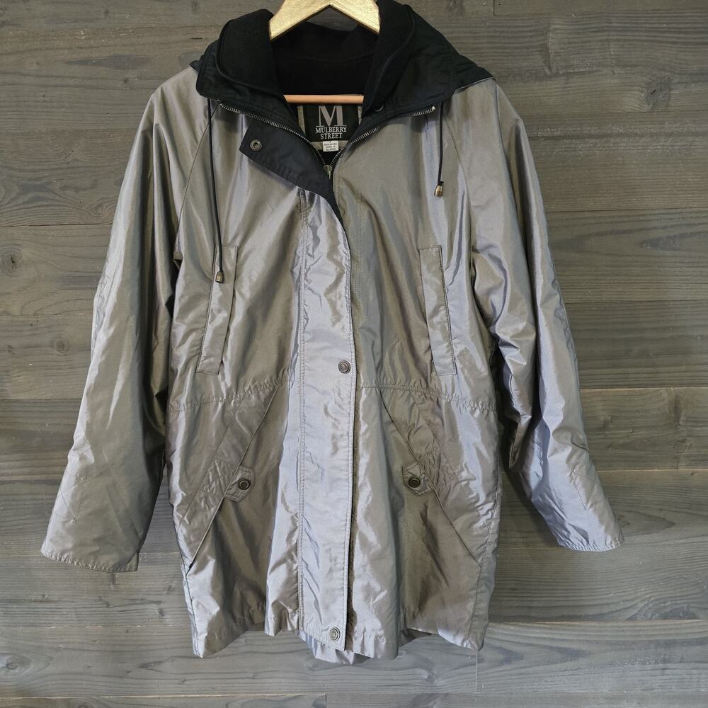 Mulberry Street Women's Hooded Jacket Olive Green Black Reversible Full Zip Snap